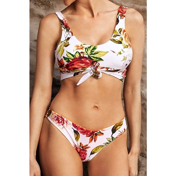 Cupshe Other - Cupshe Tie Front Top Low-Rise Floral Print Bikini
